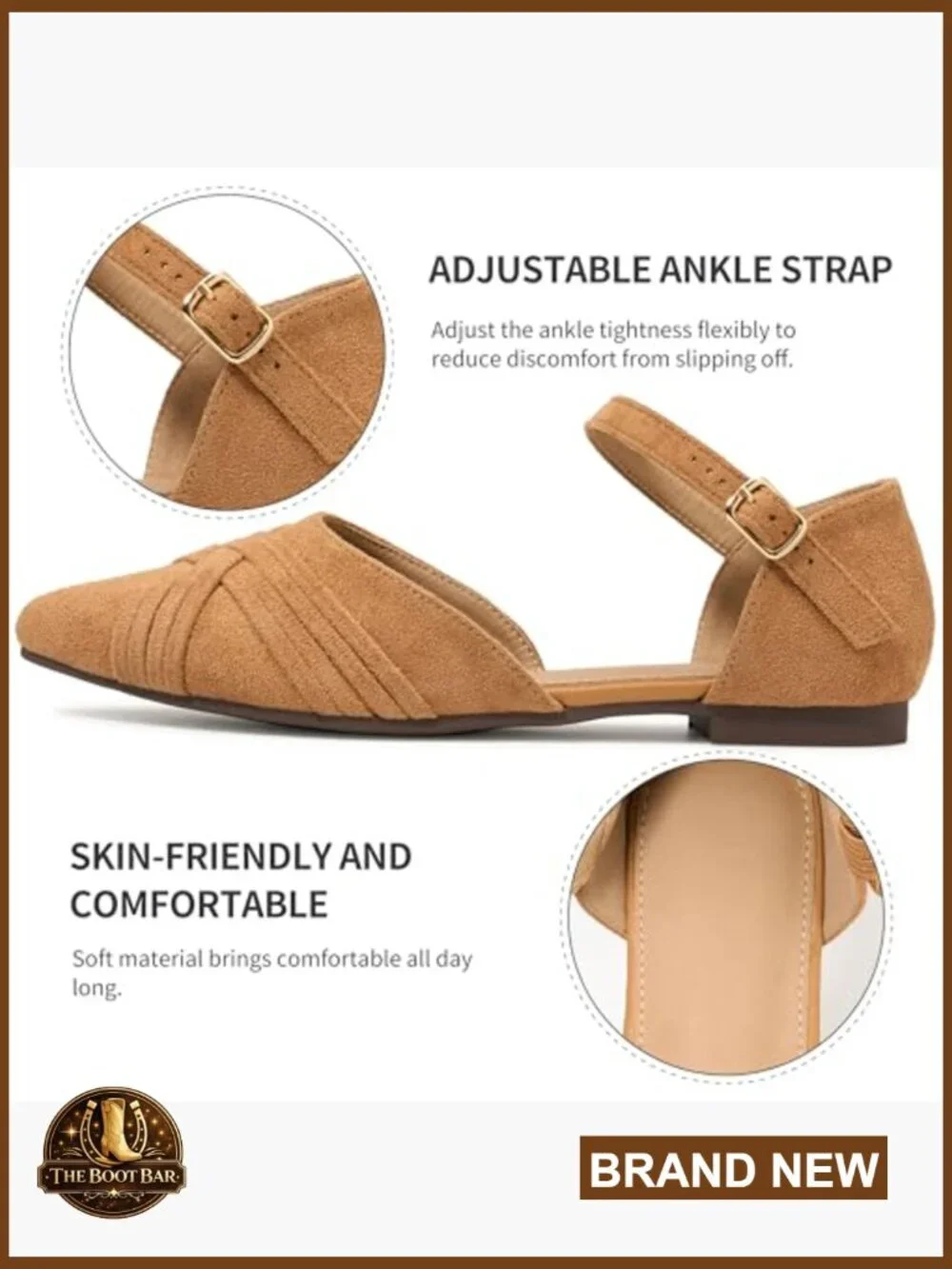 Adjustable Buckle Suede Flats for Office Commute, Pointed Toe Comfort